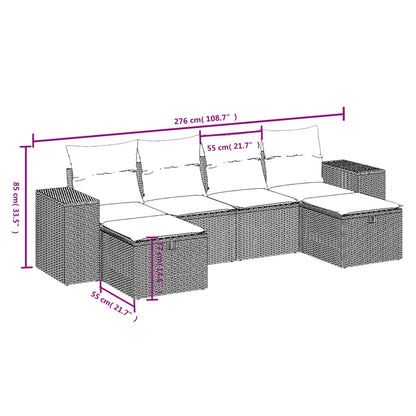 Salon de jardin 6 pcs avec coussins gris résine tressée