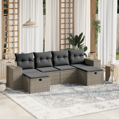 Salon de jardin 6 pcs avec coussins gris clair résine tressée