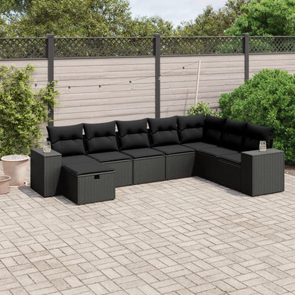 Salon de jardin 8 pcs avec coussins noir résine tressée