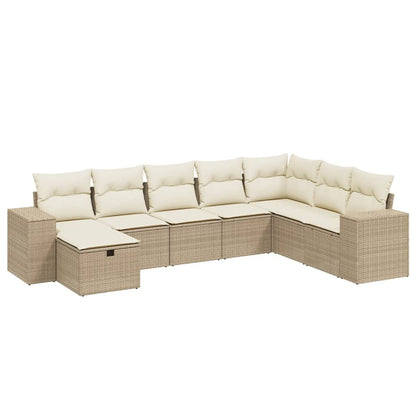 Salon de jardin avec coussins 8 pcs beige résine tressée