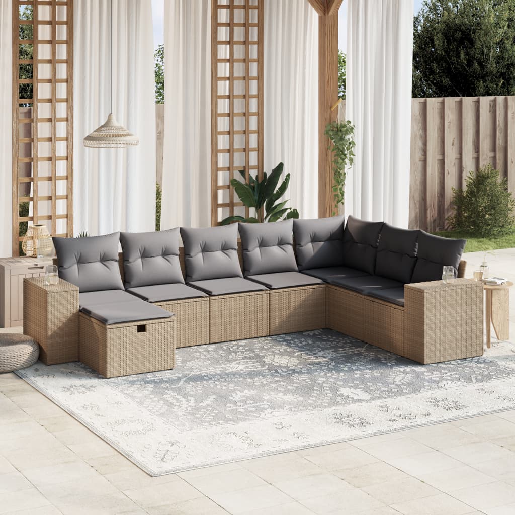 Salon de jardin avec coussins 8pcs mélange beige résine tressée