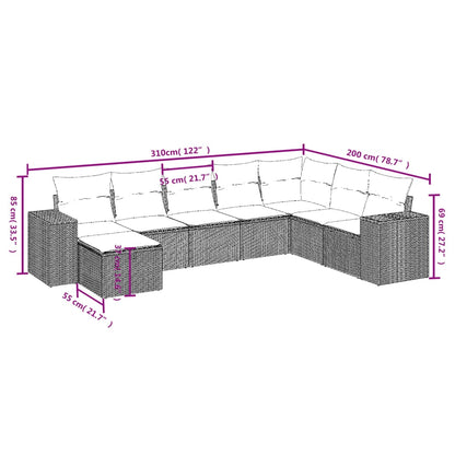 Salon de jardin 8 pcs avec coussins marron résine tressée