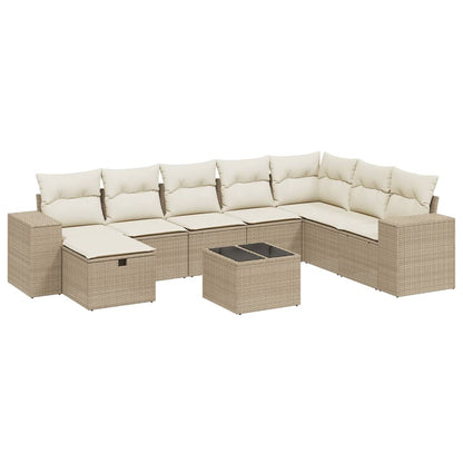 Salon de jardin avec coussins 9 pcs beige résine tressée