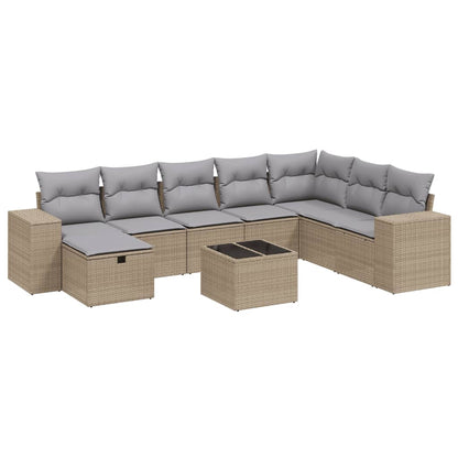 Salon de jardin avec coussins 9pcs mélange beige résine tressée