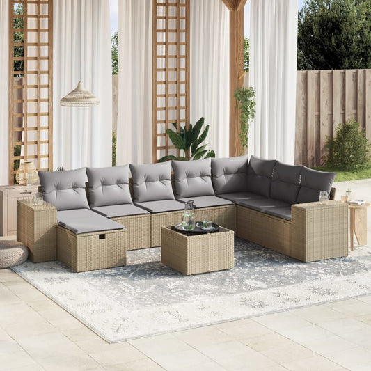 Salon de jardin avec coussins 9pcs mélange beige résine tressée