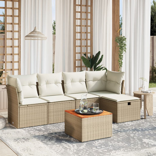 Salon de jardin avec coussins 6 pcs beige résine tressée