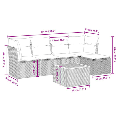 Salon de jardin 6 pcs avec coussins gris résine tressée