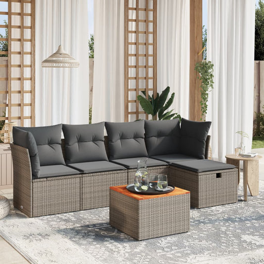 Salon de jardin 6 pcs avec coussins gris résine tressée