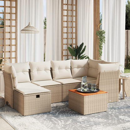 Salon de jardin avec coussins 7 pcs beige résine tressée