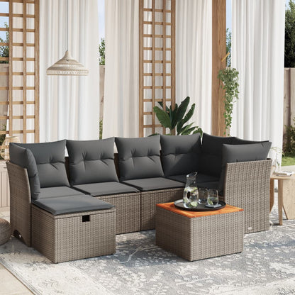 Salon de jardin avec coussins 7 pcs gris résine tressée