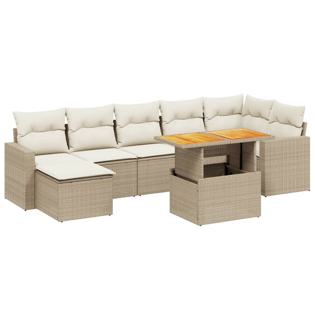 Salon de jardin avec coussins 8 pcs beige résine tressée