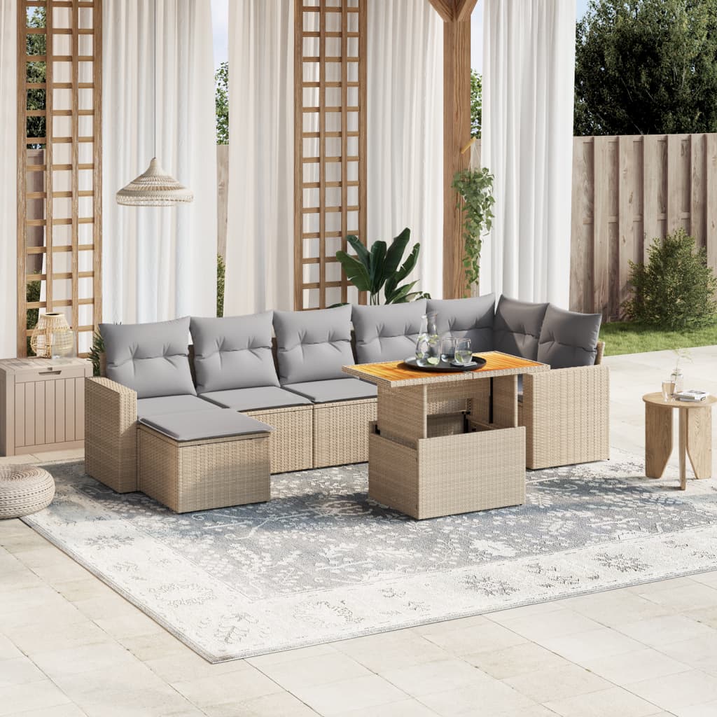 Salon de jardin avec coussins 8pcs mélange beige résine tressée