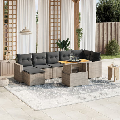 Salon de jardin 8 pcs avec coussins gris résine tressée