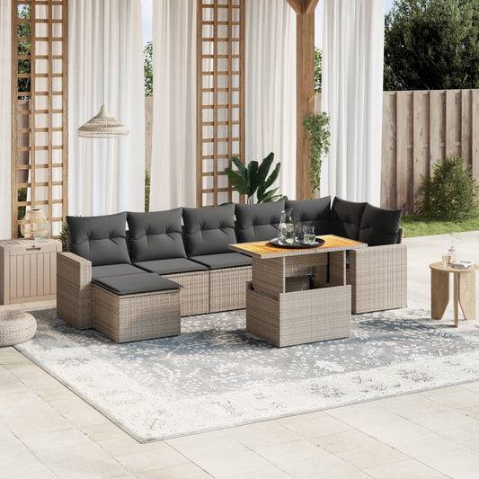 Salon de jardin 8 pcs avec coussins gris résine tressée