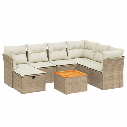 Salon de jardin avec coussins 8 pcs beige résine tressée