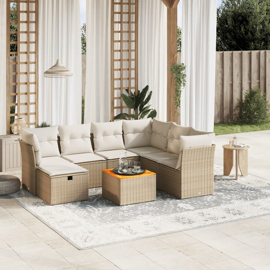 Salon de jardin avec coussins 8 pcs beige résine tressée