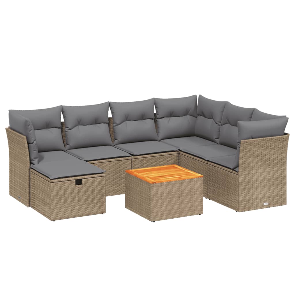 Salon de jardin avec coussins 8pcs mélange beige résine tressée