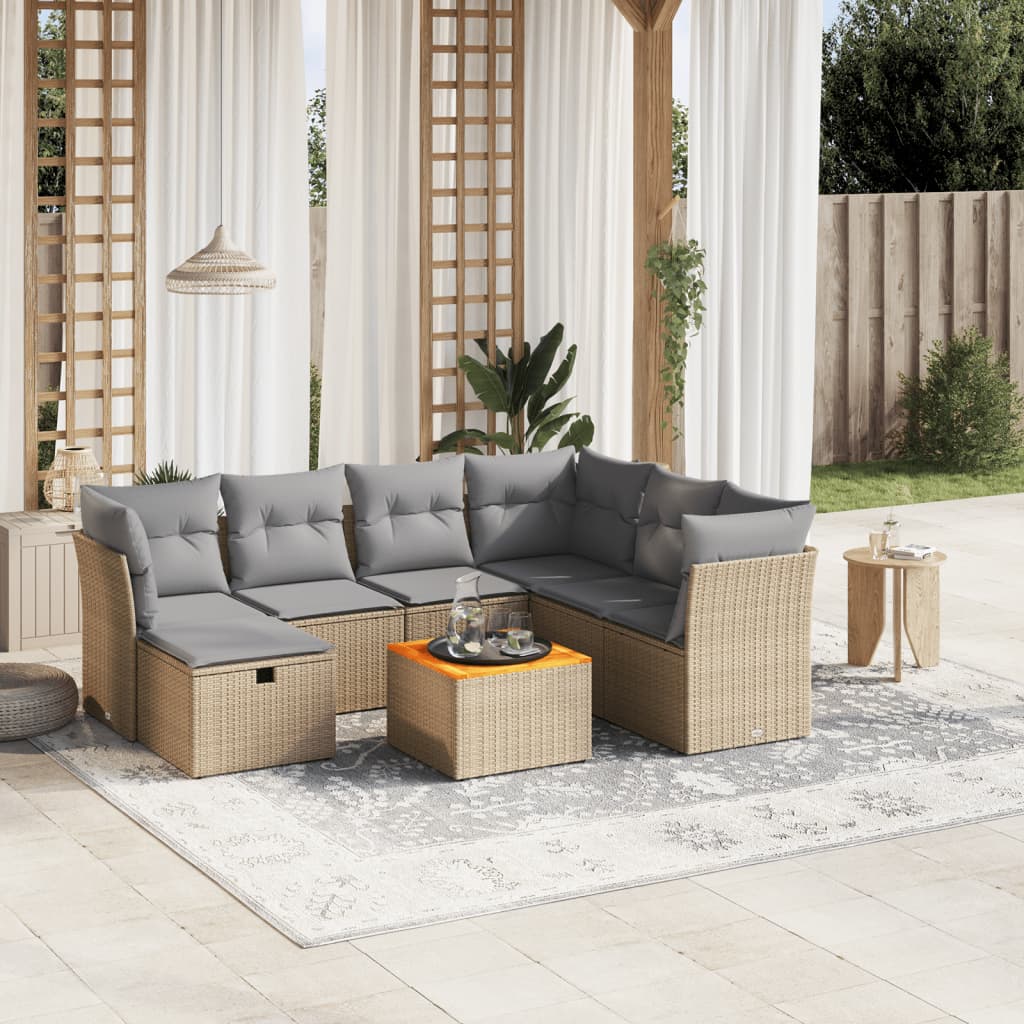 Salon de jardin avec coussins 8pcs mélange beige résine tressée