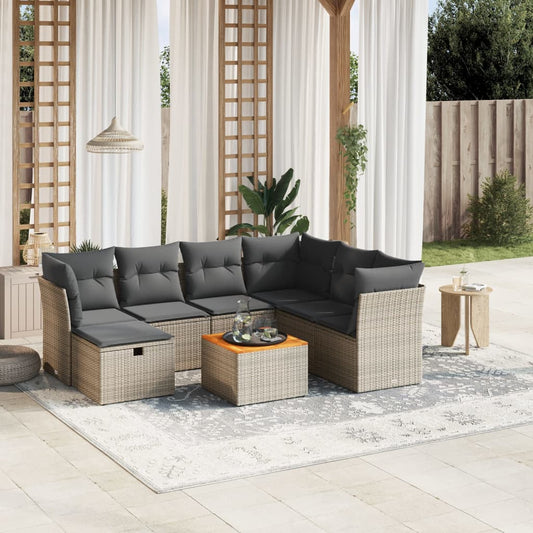 Salon de jardin 8 pcs avec coussins gris résine tressée