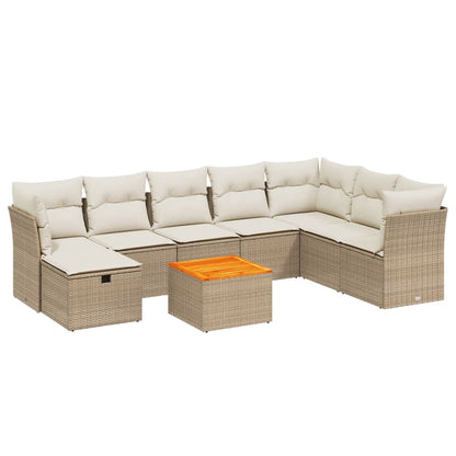 Salon de jardin avec coussins 9 pcs beige résine tressée