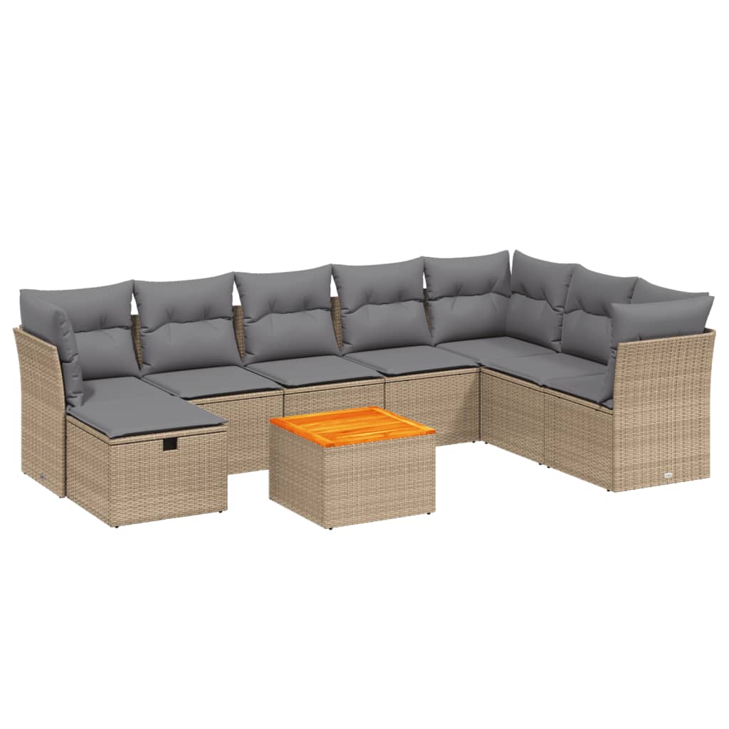 Salon de jardin avec coussins 9pcs mélange beige résine tressée