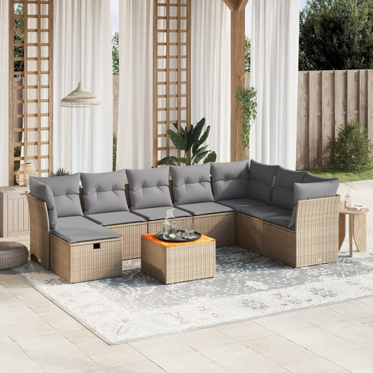 Salon de jardin avec coussins 9pcs mélange beige résine tressée