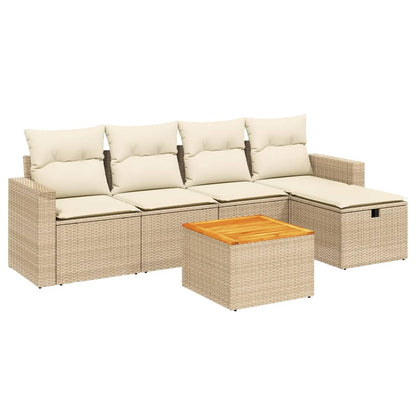 Salon de jardin avec coussins 6 pcs beige résine tressée