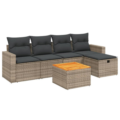 Salon de jardin 6 pcs avec coussins gris résine tressée