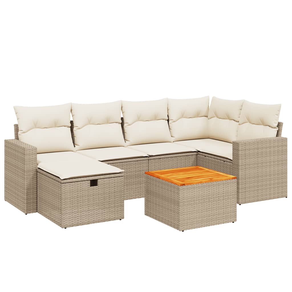 Salon de jardin avec coussins 7 pcs beige résine tressée