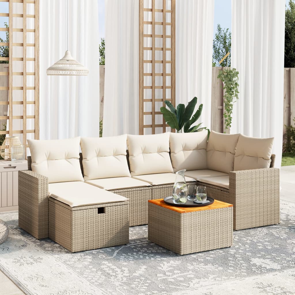 Salon de jardin avec coussins 7 pcs beige résine tressée