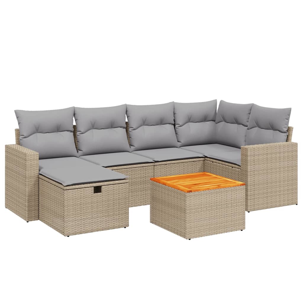 Salon de jardin avec coussins 7pcs mélange beige résine tressée