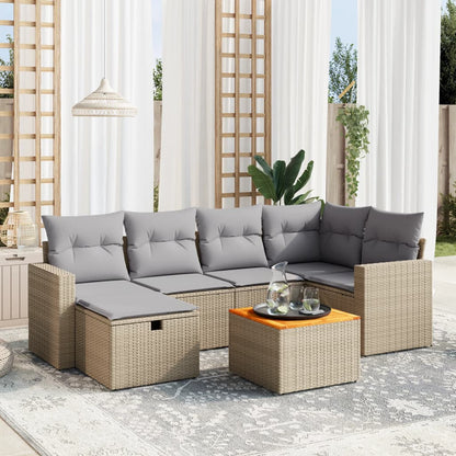 Salon de jardin avec coussins 7pcs mélange beige résine tressée