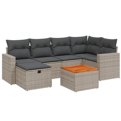 Salon de jardin avec coussins 7 pcs gris résine tressée