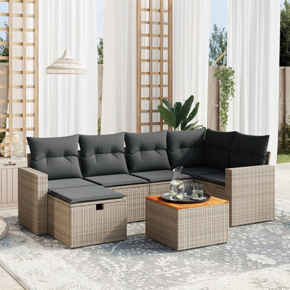 Salon de jardin avec coussins 7 pcs gris résine tressée