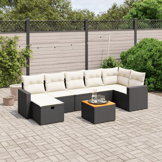 Salon de jardin 8 pcs avec coussins noir résine tressée