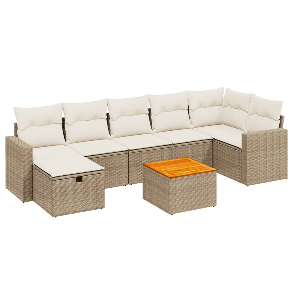 Salon de jardin avec coussins 8 pcs beige résine tressée