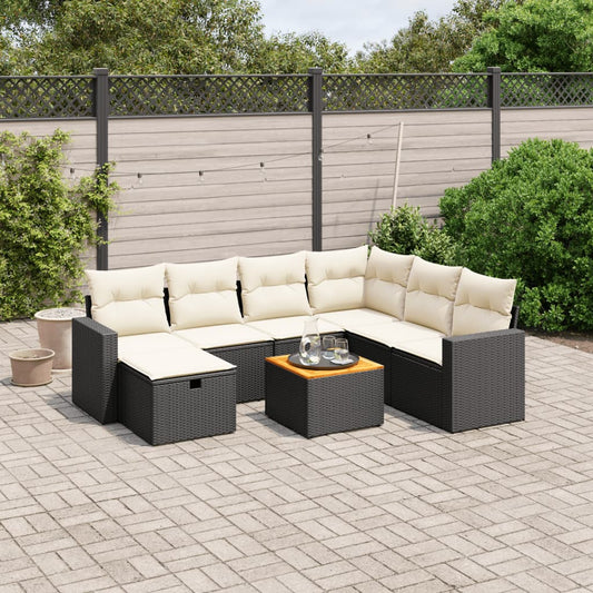 Salon de jardin 8 pcs avec coussins noir résine tressée