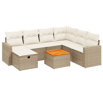 Salon de jardin avec coussins 8 pcs beige résine tressée