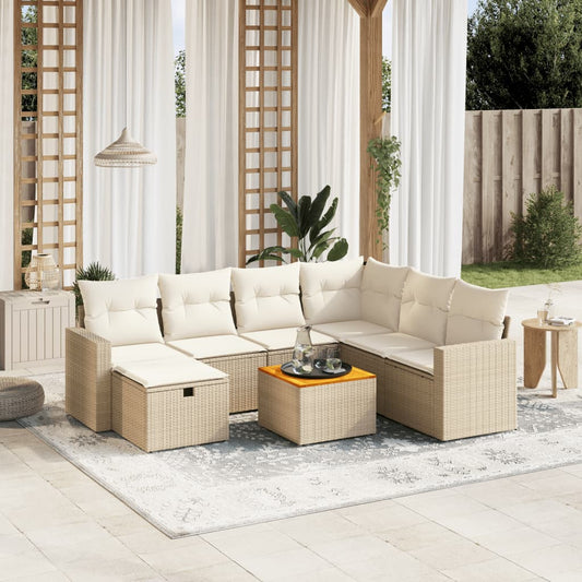 Salon de jardin avec coussins 8 pcs beige résine tressée