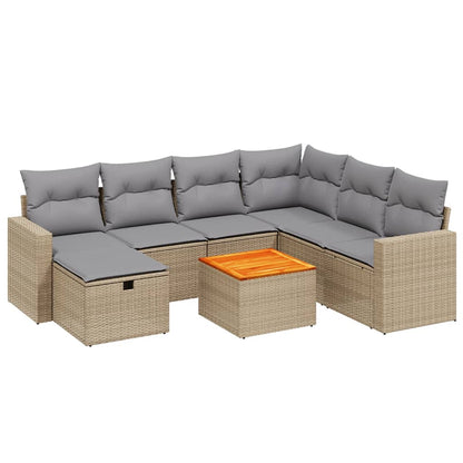 Salon de jardin avec coussins 8pcs mélange beige résine tressée