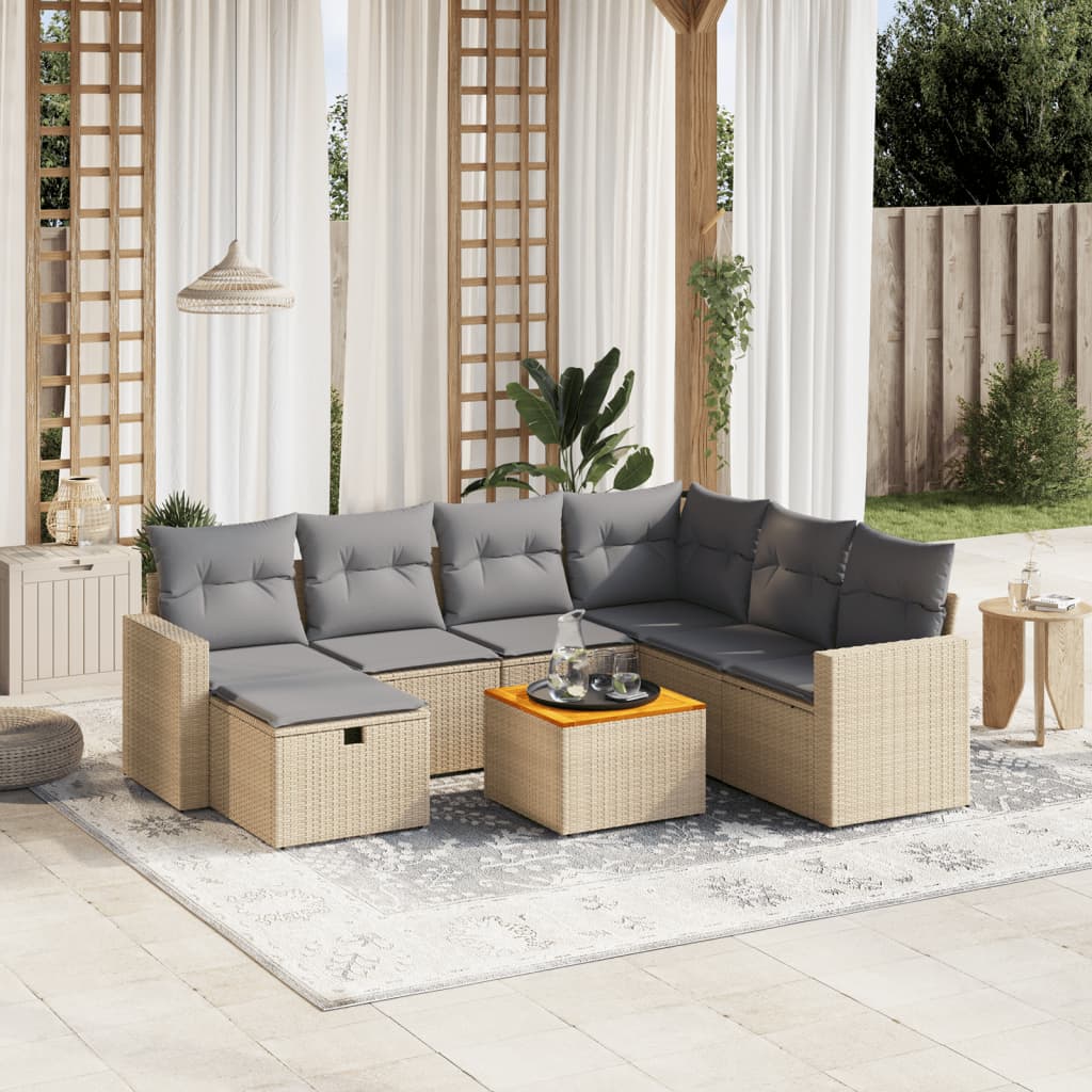 Salon de jardin avec coussins 8pcs mélange beige résine tressée