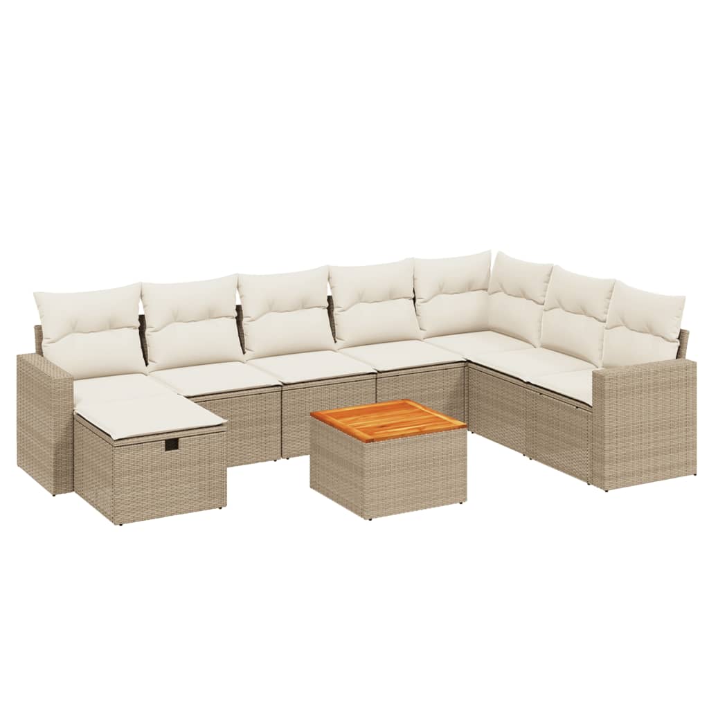 Salon de jardin avec coussins 9 pcs beige résine tressée