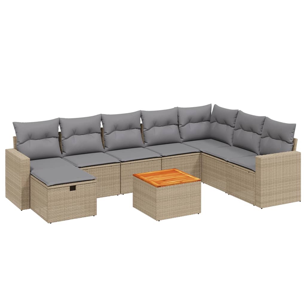 Salon de jardin avec coussins 9pcs mélange beige résine tressée