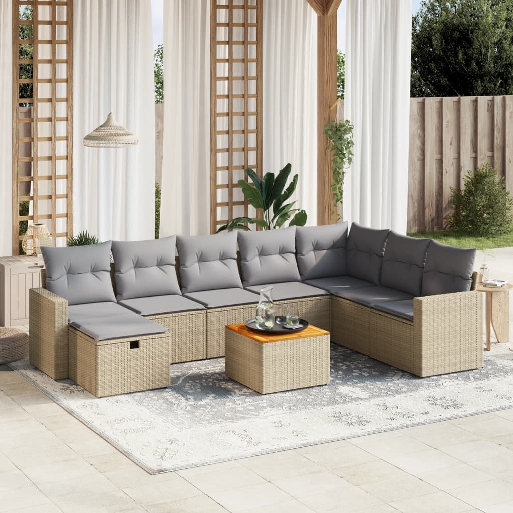 Salon de jardin avec coussins 9pcs mélange beige résine tressée