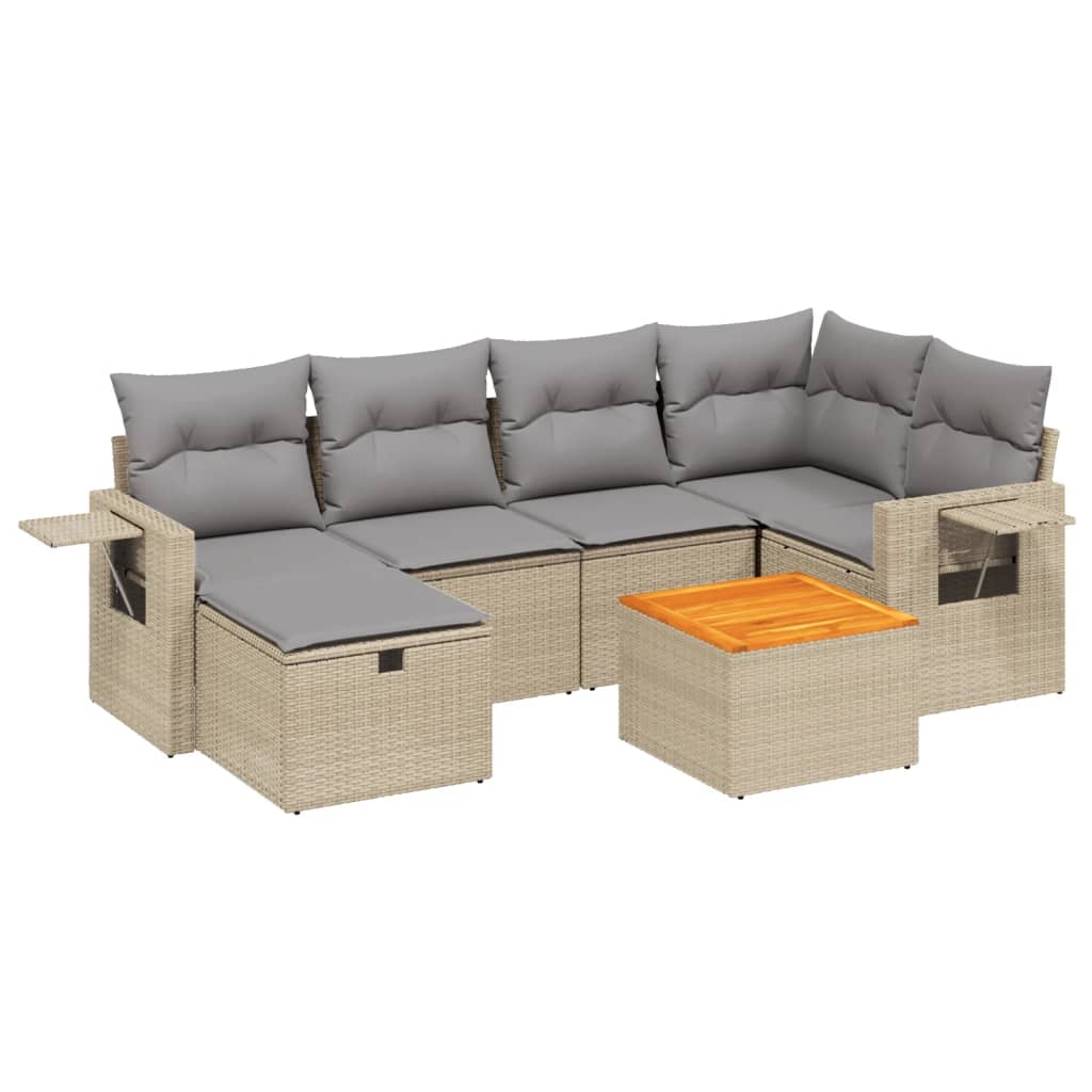 Salon de jardin avec coussins 7pcs mélange beige résine tressée