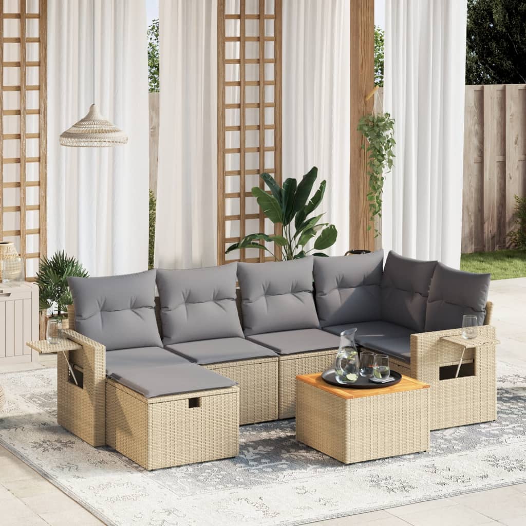 Salon de jardin avec coussins 7pcs mélange beige résine tressée