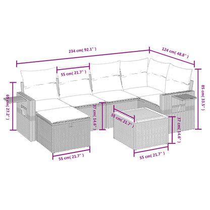 Salon de jardin avec coussins 7 pcs gris résine tressée