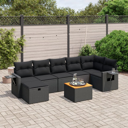 Salon de jardin 8 pcs avec coussins noir résine tressée