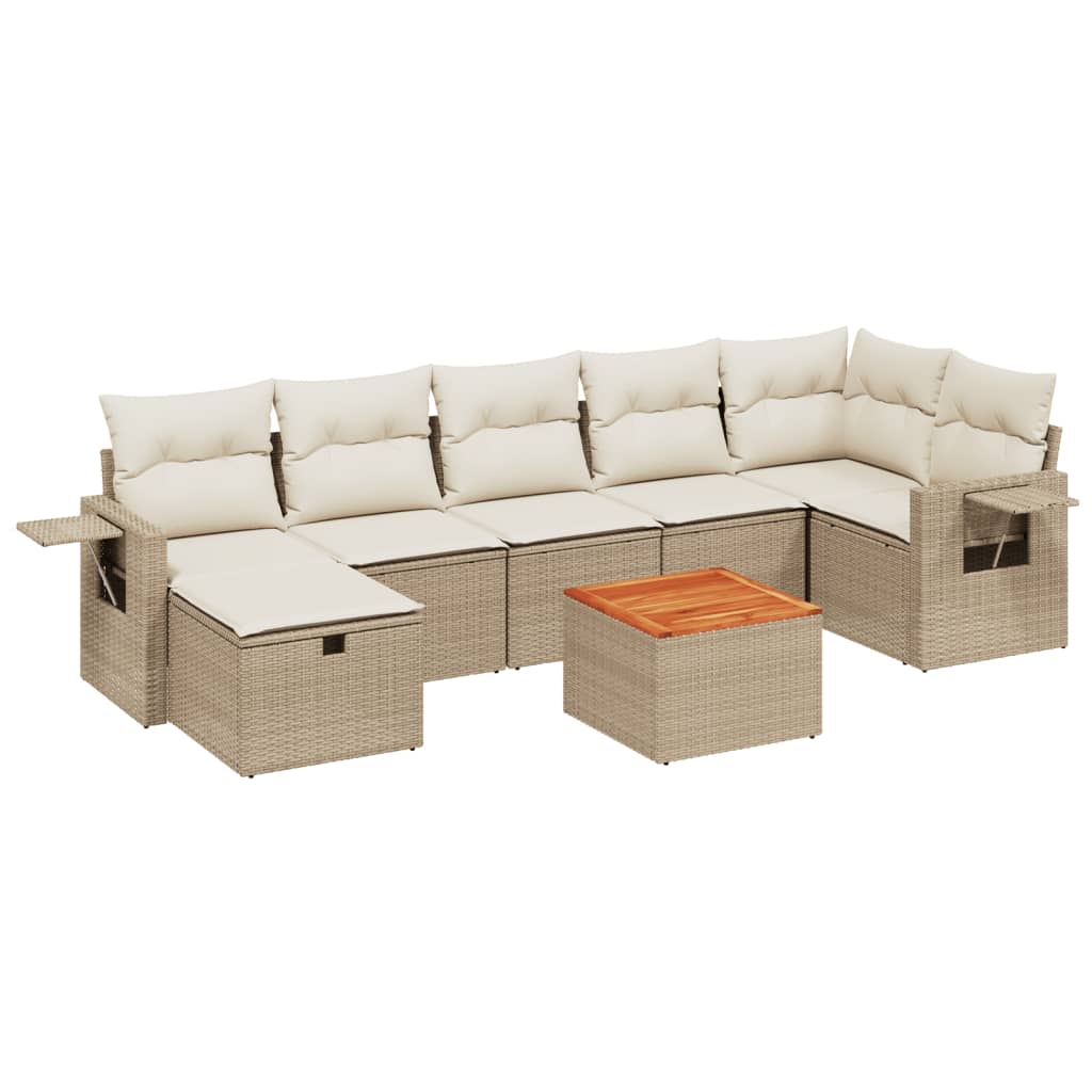 Salon de jardin avec coussins 8 pcs beige résine tressée