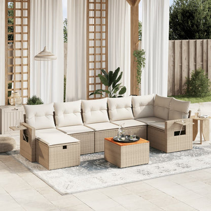 Salon de jardin avec coussins 8 pcs beige résine tressée